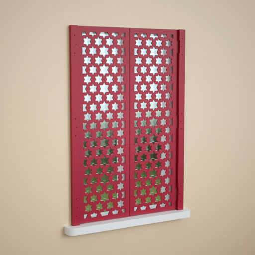 Face-mounted Jali Decorative Shutters panted in red, 550mm wide x 810mm high