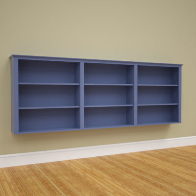 Blue Jali Bookcase hung on wall, 2660mm wide x 950mm tall