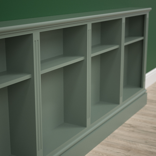 Green Jali Bookcase with fluted uprights, 2250mm wide x 890mm tall
