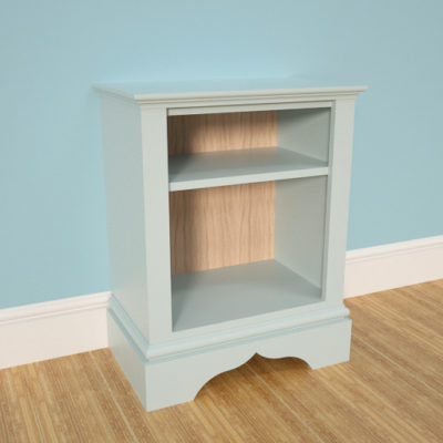 Small painted Jali Bookcase with scallopped skirting, 550mm wide x 700mm tall
