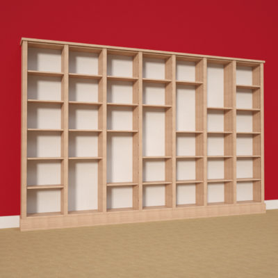 Large oak and paint Jali Bookcase, 3850mm wide x 2500mm tall