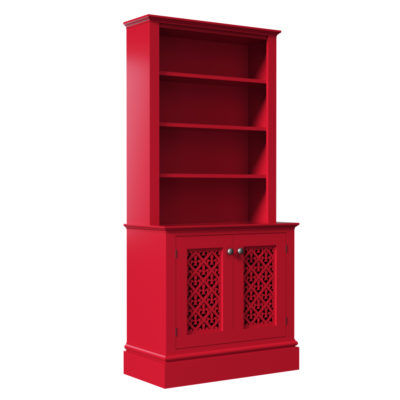 Red single section Jali Dresser with fretwork doors, 800mm wide x 1750mm tall