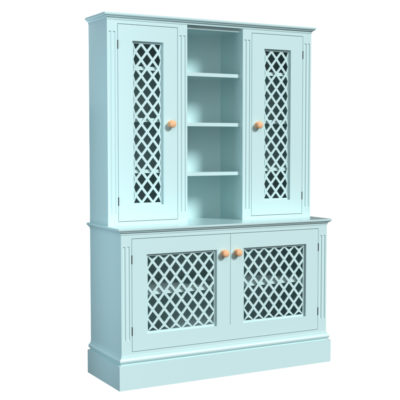 Pale blue Jali Dresser with trellis cupboard door panels, 1200mm wide x 1750mm tall