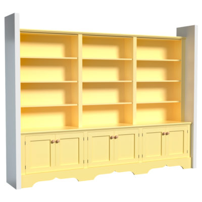 Large yellow Jali Alcove Dresser with scallopped skirting, 2500mm wide x 1850mm tall