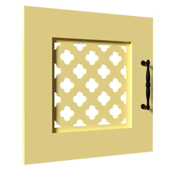 Square Jali Door with cloverleaf fretwork panel, 400mm x 400mm