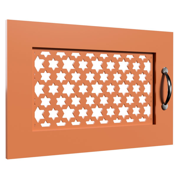 Jali Door with star design fretwork panel and curved handle, 600mm x 400mm