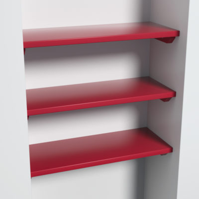 Jali Alcove Shelving on battens, 500mm x 200mm top coated in red.