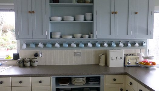 Bespoke kitchen cupboards with shelves made by Jali