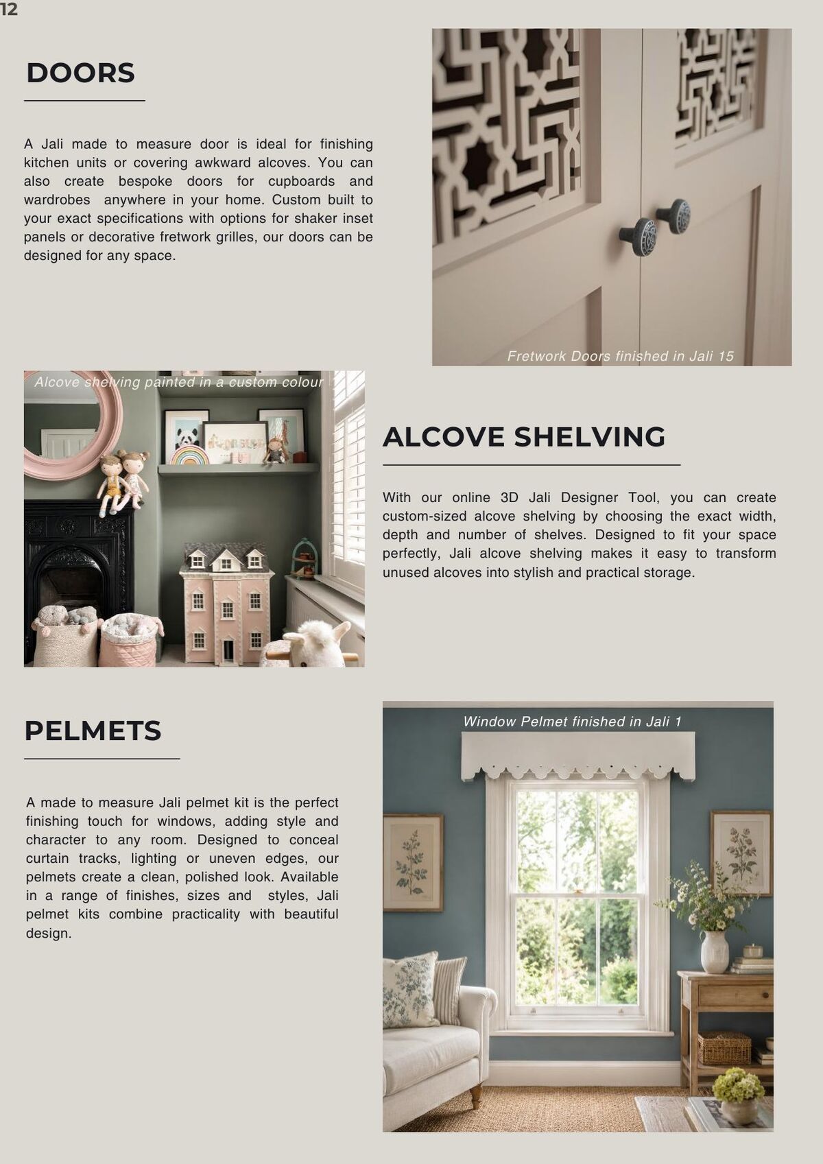Jali brochure page 12 &ndash; Doors, Alcove Shelving & Pelmets