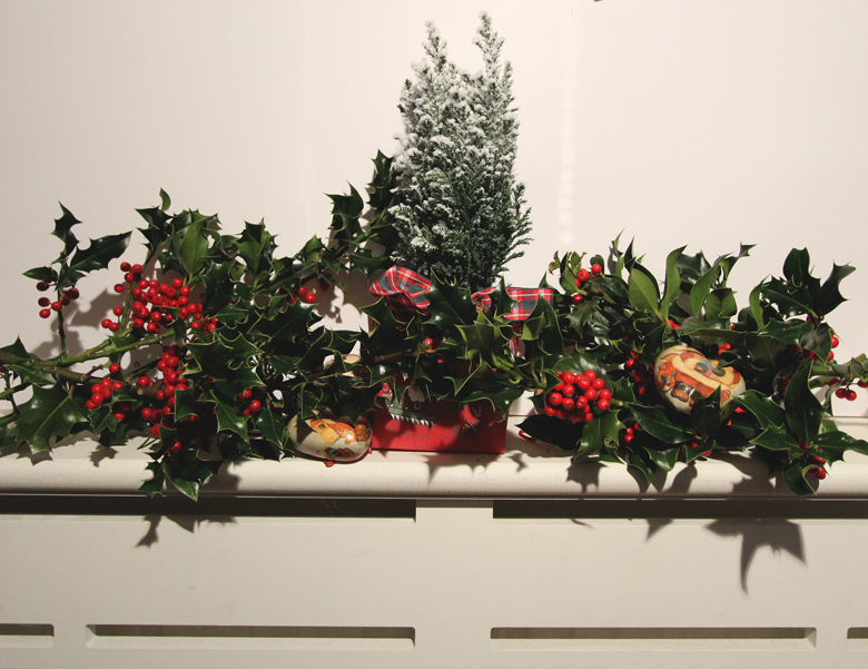 Christmas holly on bespoke Jali radiator cover