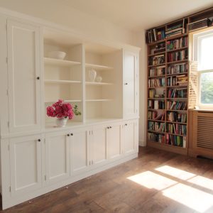 Large white Jali Dresser and oak veneered Jali Shelving and Radiator cover