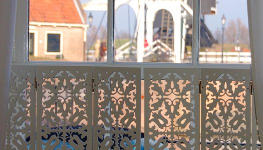 Jali decorative window shutters with Dutch windmill