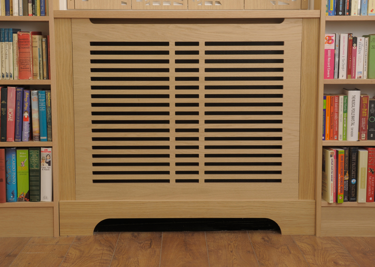 Jali bespoke radiator cabinet in real oak veneer with horizontal slats