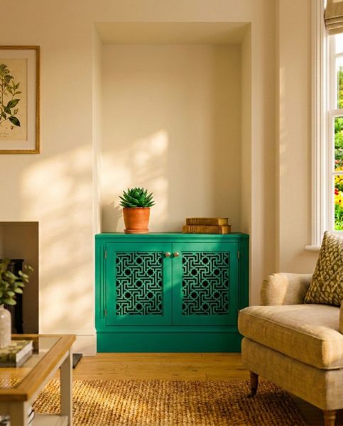 custom made to measure cupboard placed in an alcove space in a victorian room with awkward walls