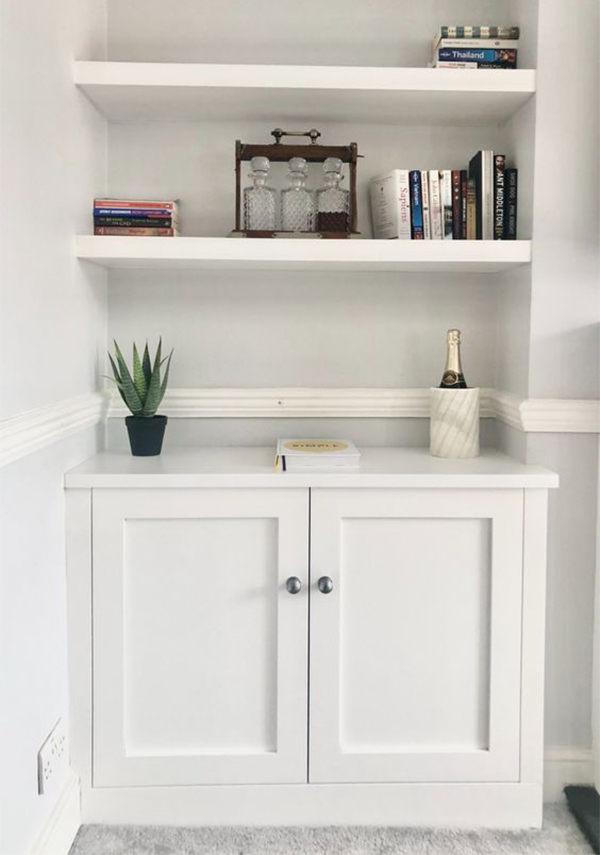 Jali side-fitted Cupboard protruding from alcove on opposite side