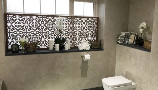 Jali Fretwork Panel as screen in bathroom