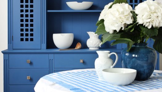 Blue Jali Dresser with white china