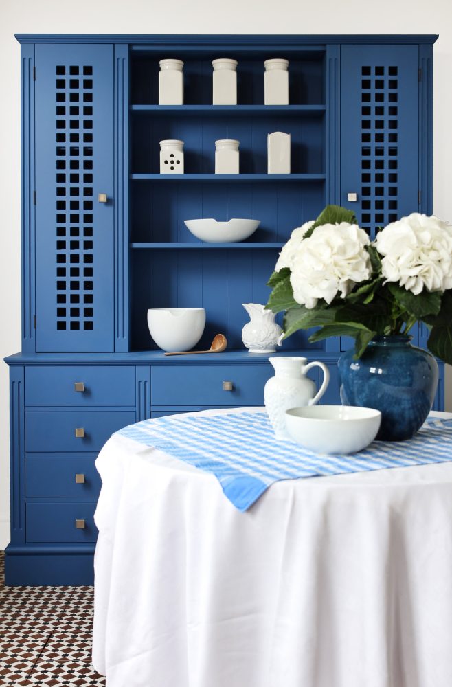 Blue Jali Dresser with white china