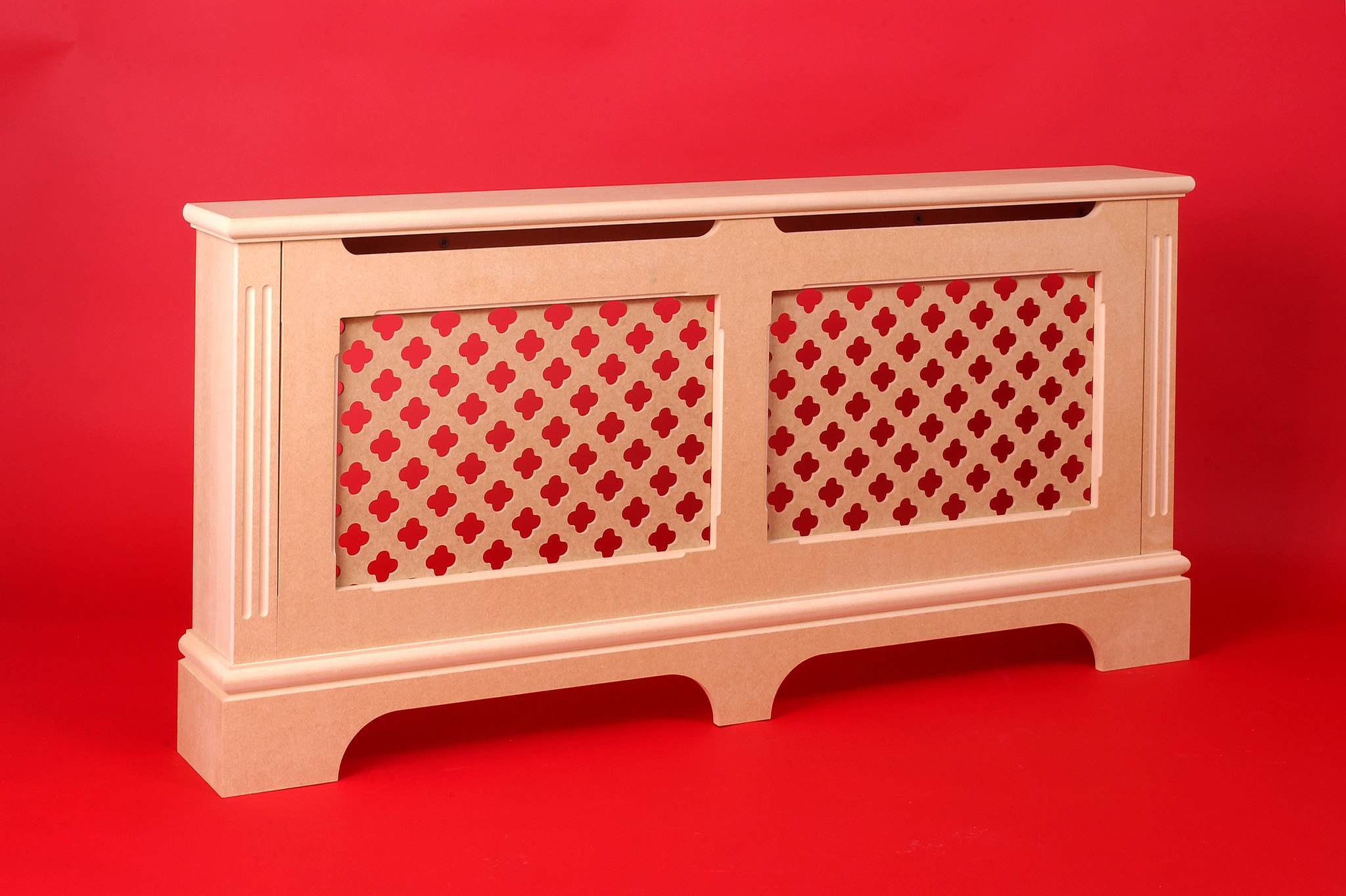 Natural MDF Radiator Cover on red