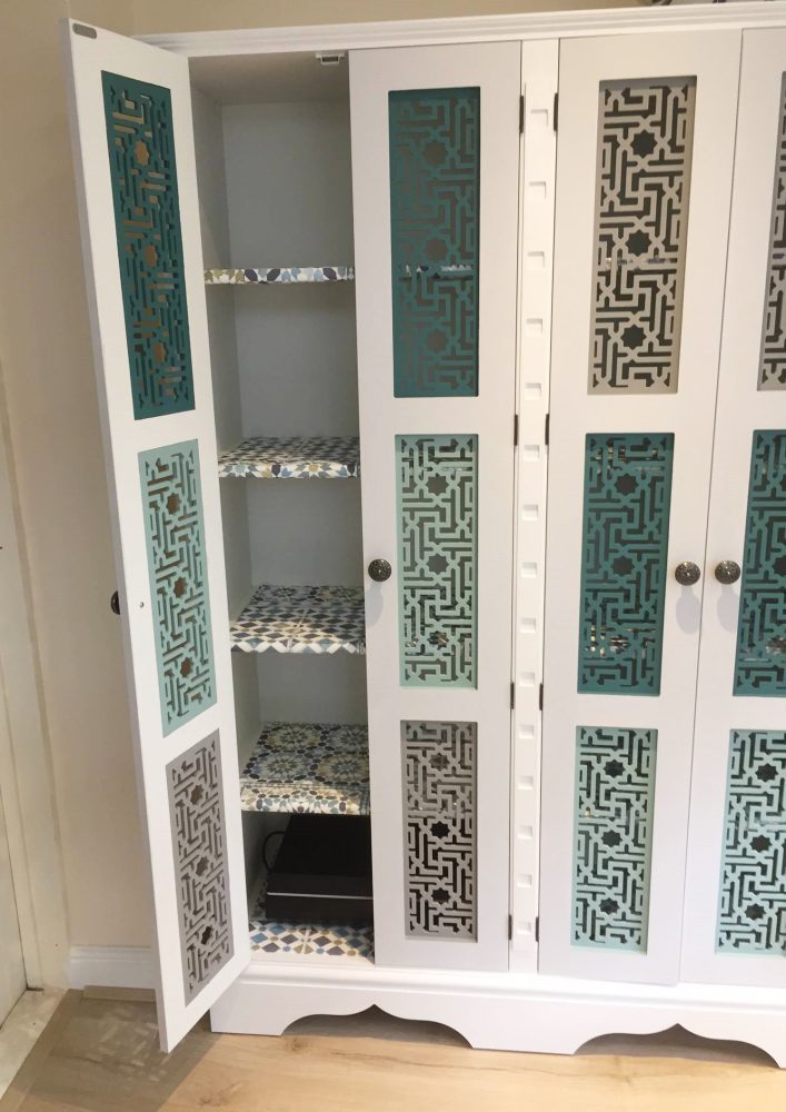 Custom Jali Cupboard with painted fretwork door panels