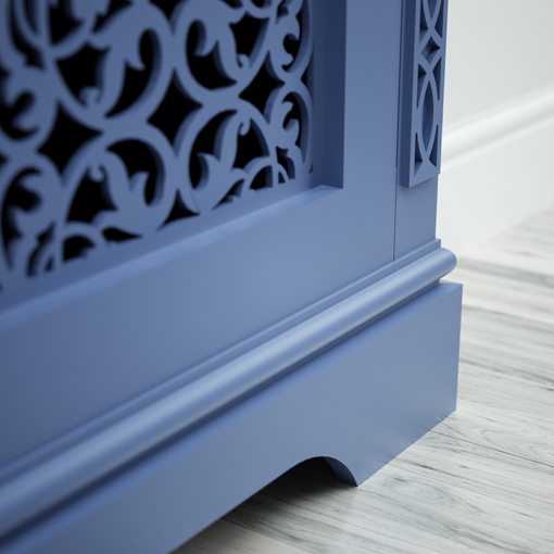 Ornate bespoke Jali Radiator Cover top-coated in blue