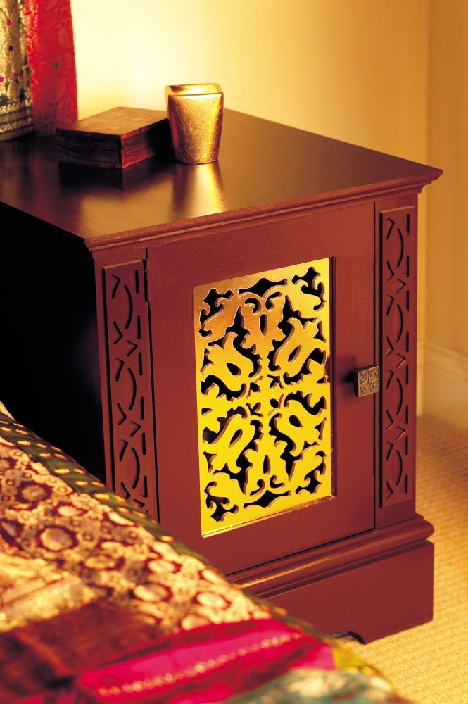 Gold foiled Jali bedside cupboard