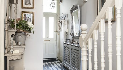 Jali Radiator Cover in classic tiled hallway
