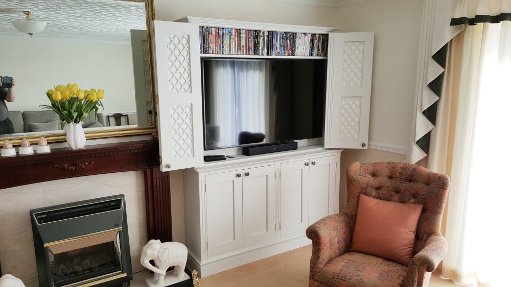 Jali TV Unit with doors - fretwork applied