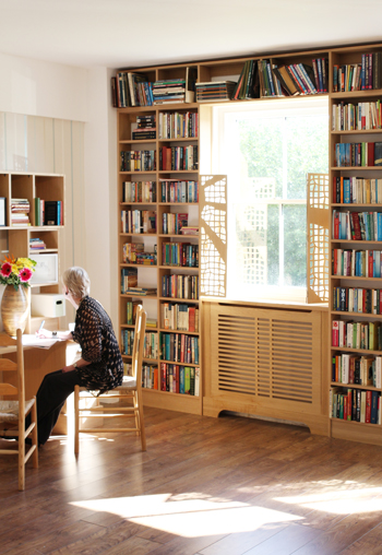 Jali bespoke desk, shelving, shutters and radiator cabinet