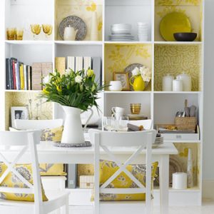 Design idea for Jali Shelving using wallpaper