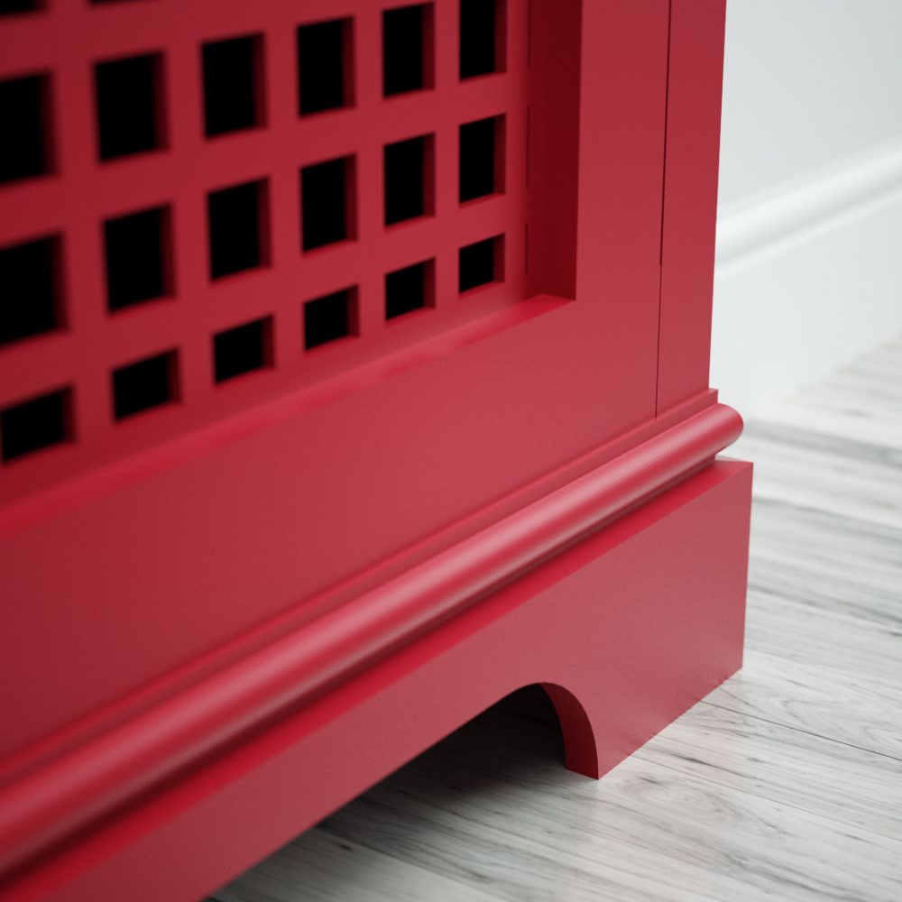 Red top coat finish on Jali Radiator Cover
