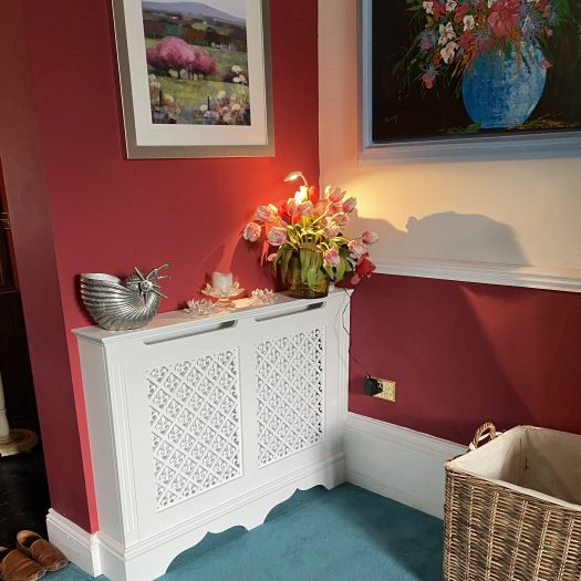 Bespoke side-fitted Jali Radiator Cover with scallopped skirting
