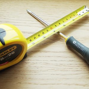 Tape measure and screwdriver